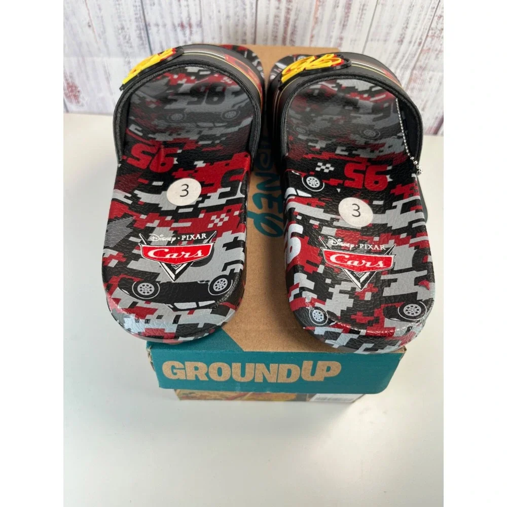 Disney Cars Lightning McQueen Slides Sandals Boys Size 3 Black Red Ground Up